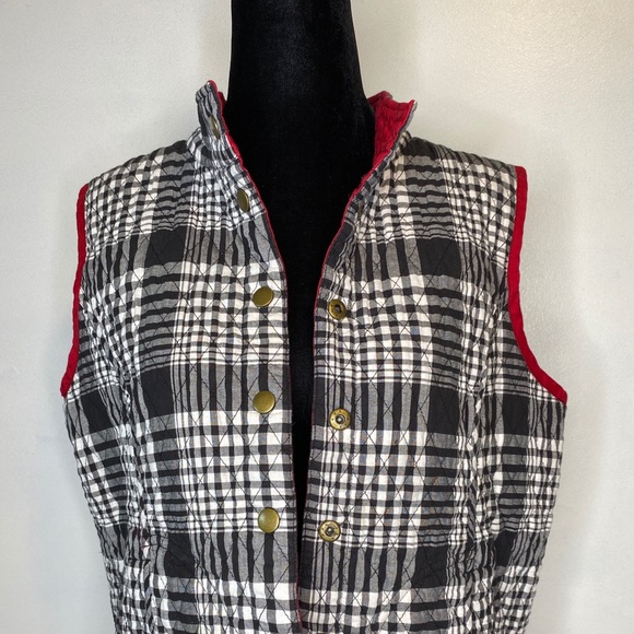 Plaid black and white quilted vest REVERSIBLE red - Picture 6 of 12